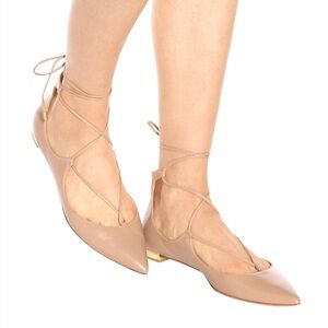 Aquazzura Tan Lace-Up Leather Flats